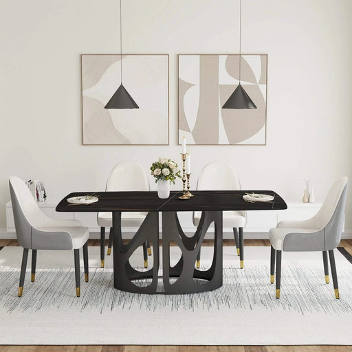 70.86 'Modern Artificial Stone Curved Black Panel Black Iron Metal Legs-Can Accommodate 6-8 People Default -DTYStore