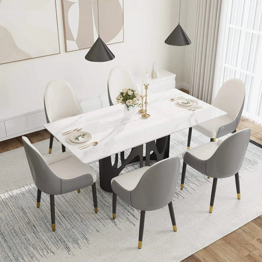 70.86 'Modern Artificial Stone White Panel Black Iron Metal Legs-Can Accommodate 6-8 People Default -DTYStore