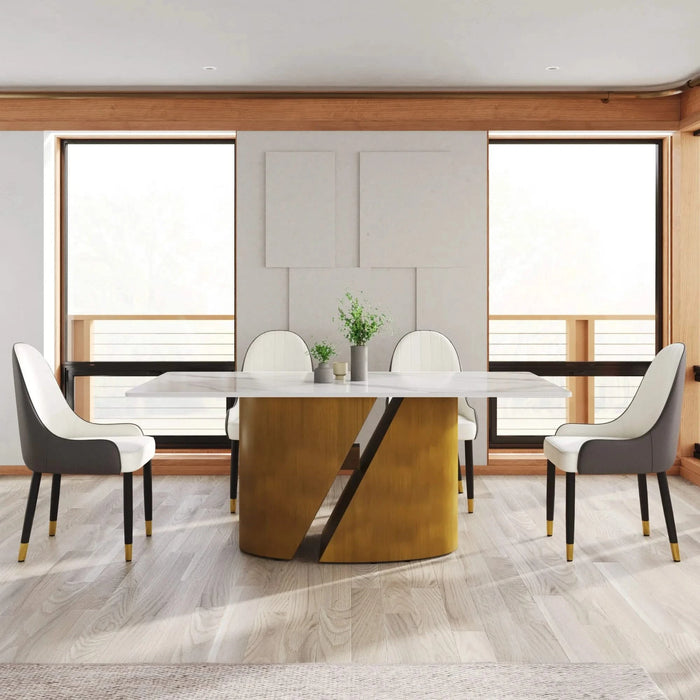 70.86 'Modern Artificial Stone White Panel Bronze Iron Metal Legs-Can Accommodate 6-8 People Default -DTYStore