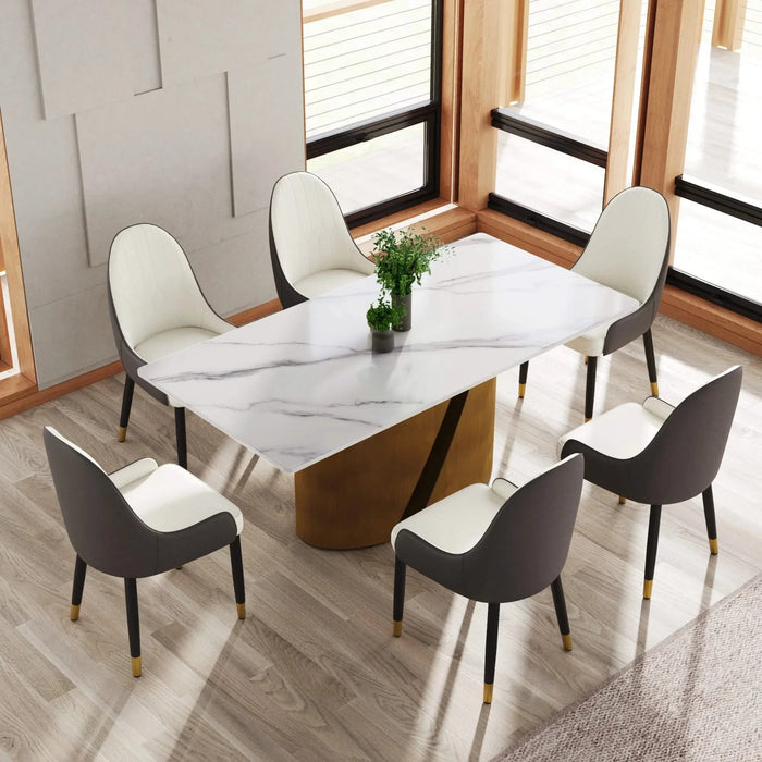 70.86 'Modern Artificial Stone White Panel Bronze Iron Metal Legs-Can Accommodate 6-8 People Default -DTYStore