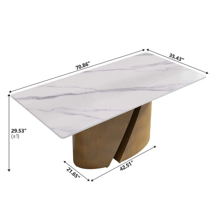 70.86 'Modern Artificial Stone White Panel Bronze Iron Metal Legs-Can Accommodate 6-8 People Default -DTYStore