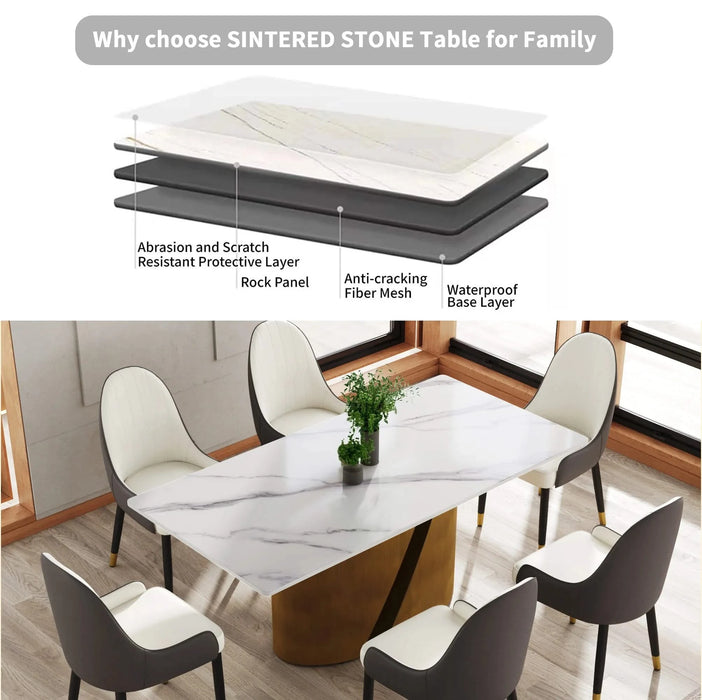 70.86 'Modern Artificial Stone White Panel Bronze Iron Metal Legs-Can Accommodate 6-8 People Default -DTYStore