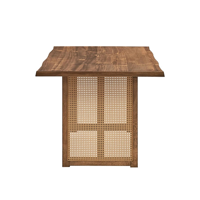 70.87 Inch Rectangular Waves Dining Table,Wooden Dining Table for 6 Persons,Mid Century Modern Large Kitchen Table for Living Room,Bohemian Dining Table with Rattan Weave for Restaurant,Office,OAK Default -DTYStore