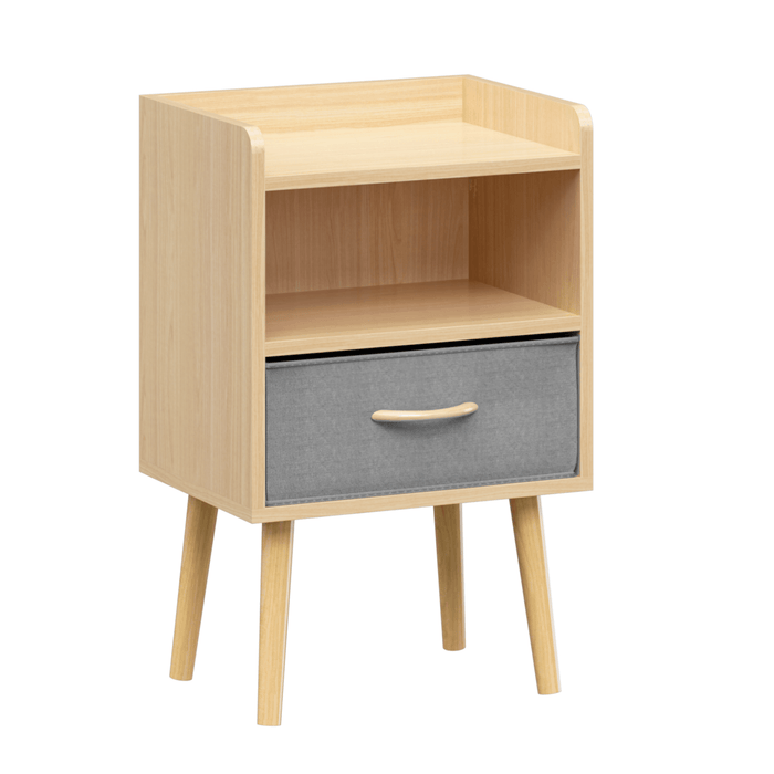 Nightstand With Collapsible Fabric Drawer, 2-Tier Storage End Table, Wood Side Table with Storage Cabinet or Kids, Adults - Oak - DTYStore