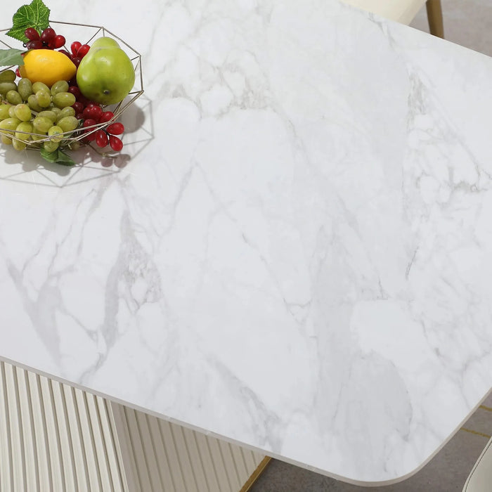 71-Inch Stone DiningTable with Carrara White color and Striped Pedestal Base Default -DTYStore