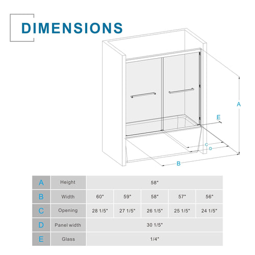 Goodyo Double Sliding Bathtub Shower Door with SGCC Clear Tempered Glass, Matte Black, 58 in. W x 60 in. H - Image 3