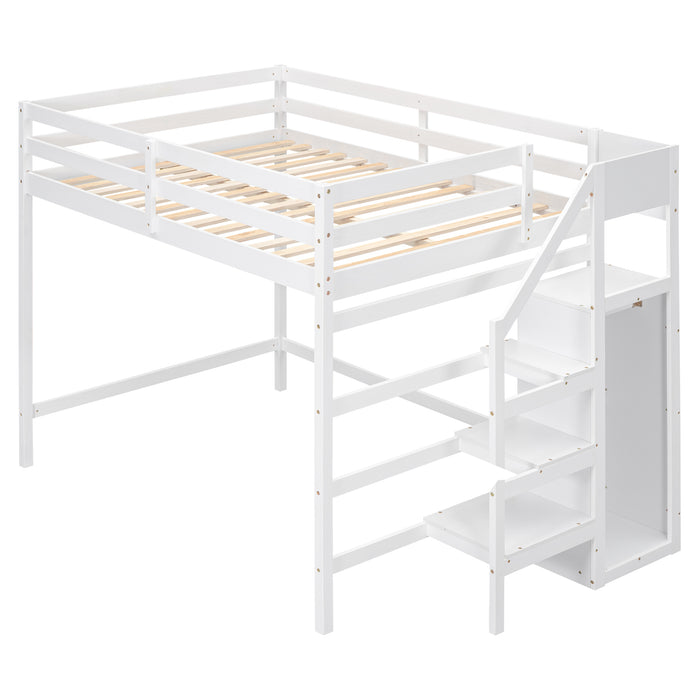 Full Size Loft Bed with Built-in Storage Wardrobe and Staircase, White(Old SKU:SM000527AAK)