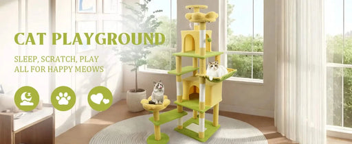 71 inch flower cat tree with large condo removable flower cushion and hammock yellow Default -DTYStore
