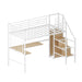 Twin Loft Bed with Desk and Storage Wardrobe, Heavy Duty Loft Bed with Stairs and Metal Grid, Twin Size Loft Bed, No Box Spring Needed, White Loft Bed Twin Size-White - DTYStore