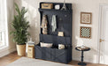 Hall Tree with Storage Bench, Entryway Bench with Drawer and 5 Hooks, Coat Rack with Display Shelf for Hallway Entryways, Dark Blue - DTYStore