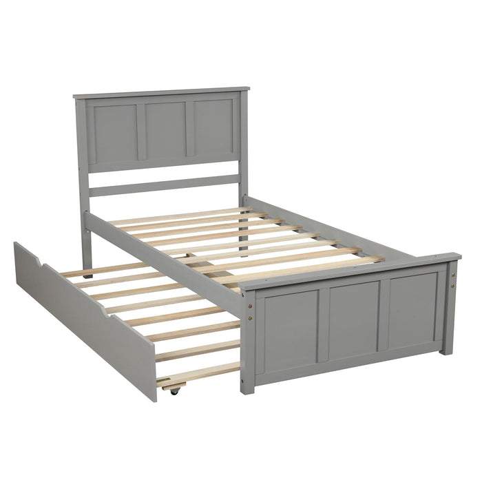 Platform Bed with Twin Size Trundle, Twin Size Frame, Gray - DTYStore