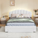 Fleece Queen Size Upholstered Platform Bed with Drawer, White - DTYStore