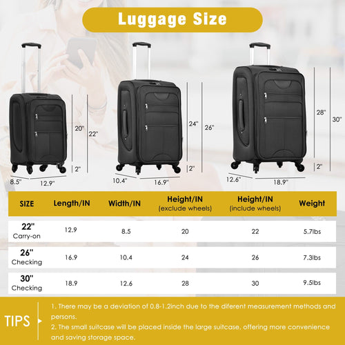 Softside Luggage Expandable 3 Piece Set Suitcase with Duffel Bag Upright Spinner Softshell Lightweight Luggage Travel Set - Image 12