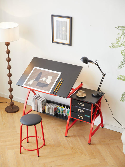 Drafting Table Red With Stool - DTYStore