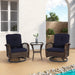 3 Pieces Outdoor Swivel Rocker Patio Chairs, 360 Degree Rocking Patio Conversation Set with Thickened Cushions and Glass Coffee Table for Backyard, Navy blue - DTYStore