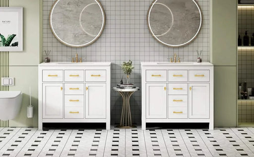 72'' Bathroom Vanity with Ceramic Sink Combo Set, Modern Freestanding Single Bathroom Cabinet with 4 Drawers & 2 Cabinets,Storage Cabinet for Bathroom, Solid Wood Frame Vanity Set Default -DTYStore