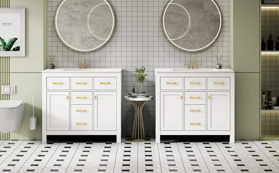 72'' Bathroom Vanity with Ceramic Sink Combo Set, Modern Freestanding Single Bathroom Cabinet with 4 Drawers & 2 Cabinets,Storage Cabinet for Bathroom, Solid Wood Frame Vanity Set Default -DTYStore