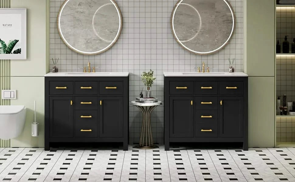 72'' Bathroom Vanity with Ceramic Sink Combo Set, Modern Freestanding Single Bathroom Cabinet with 4 Drawers & 2 Cabinets,Storage Cabinet for Bathroom, Solid Wood Frame Vanity Set Default -DTYStore