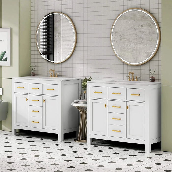 72'' Bathroom Vanity with Ceramic Sink Combo Set, Modern Freestanding Single Bathroom Cabinet with 4 Drawers & 2 Cabinets,Storage Cabinet for Bathroom, Solid Wood Frame Vanity Set Default -DTYStore