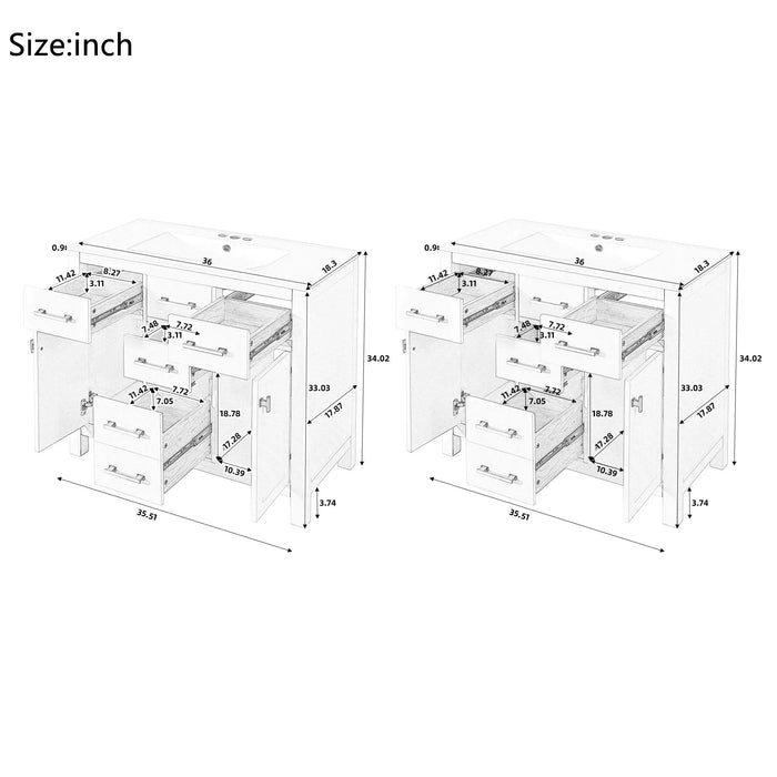 72'' Bathroom Vanity with Ceramic Sink Combo Set, Modern Freestanding Single Bathroom Cabinet with 4 Drawers & 2 Cabinets,Storage Cabinet for Bathroom, Solid Wood Frame Vanity Set Default -DTYStore