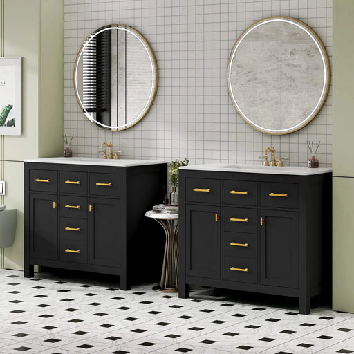 72'' Bathroom Vanity with Ceramic Sink Combo Set, Modern Freestanding Single Bathroom Cabinet with 4 Drawers & 2 Cabinets,Storage Cabinet for Bathroom, Solid Wood Frame Vanity Set Default -DTYStore