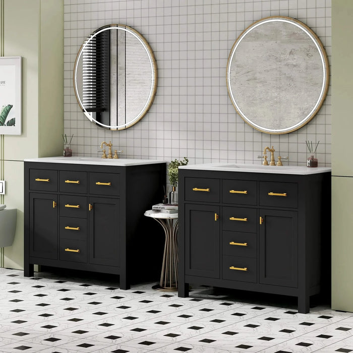 72'' Bathroom Vanity with Ceramic Sink Combo Set, Modern Freestanding Single Bathroom Cabinet with 4 Drawers & 2 Cabinets,Storage Cabinet for Bathroom, Solid Wood Frame Vanity Set Default -DTYStore