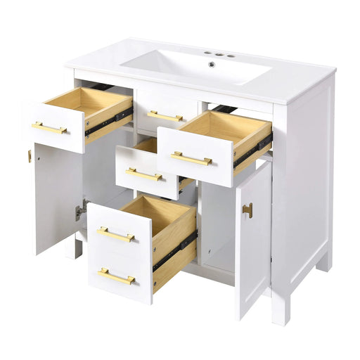 72'' Bathroom Vanity with Ceramic Sink Combo Set, Modern Freestanding Single Bathroom Cabinet with 4 Drawers & 2 Cabinets,Storage Cabinet for Bathroom, Solid Wood Frame Vanity Set Default -DTYStore