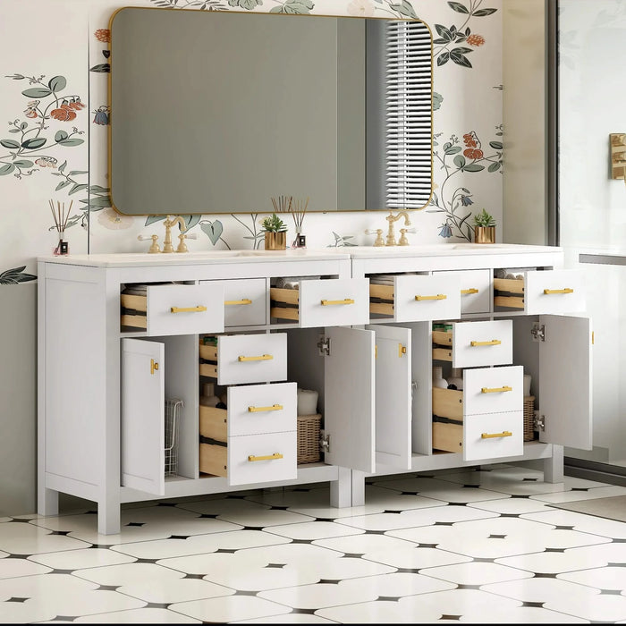 72'' Bathroom Vanity with Ceramic Sink Combo Set, Modern Freestanding Single Bathroom Cabinet with 4 Drawers & 2 Cabinets,Storage Cabinet for Bathroom, Solid Wood Frame Vanity Set Default -DTYStore