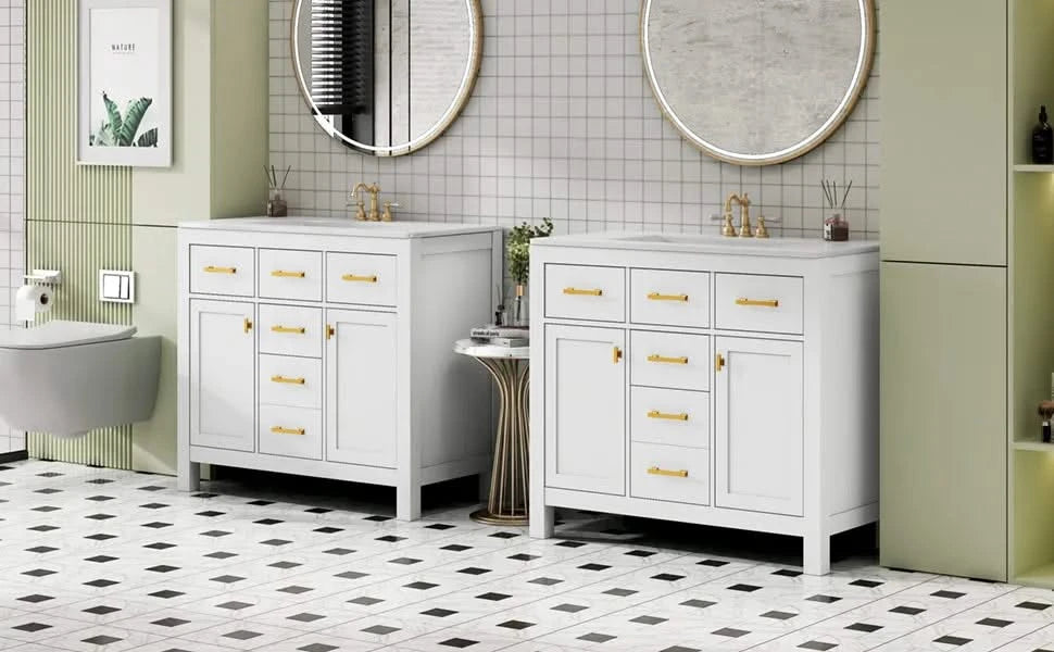 72'' Bathroom Vanity with Ceramic Sink Combo Set, Modern Freestanding Single Bathroom Cabinet with 4 Drawers & 2 Cabinets,Storage Cabinet for Bathroom, Solid Wood Frame Vanity Set Default -DTYStore