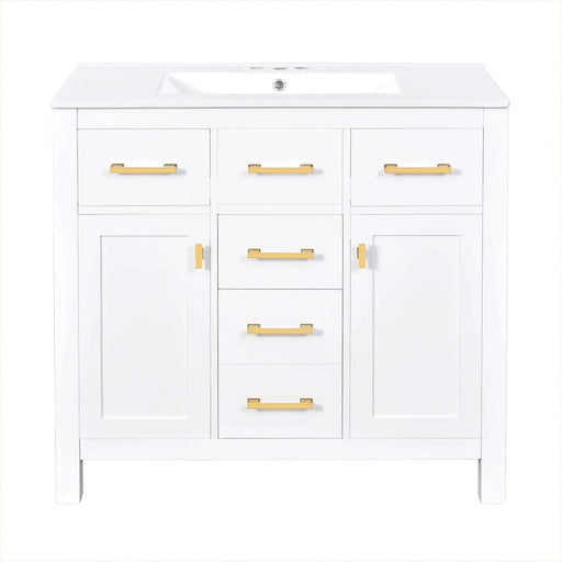 72'' Bathroom Vanity with Ceramic Sink Combo Set, Modern Freestanding Single Bathroom Cabinet with 4 Drawers & 2 Cabinets,Storage Cabinet for Bathroom, Solid Wood Frame Vanity Set Default -DTYStore