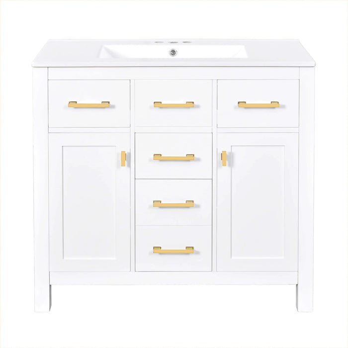 72'' Bathroom Vanity with Ceramic Sink Combo Set, Modern Freestanding Single Bathroom Cabinet with 4 Drawers & 2 Cabinets,Storage Cabinet for Bathroom, Solid Wood Frame Vanity Set Default -DTYStore