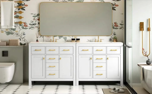 72'' Bathroom Vanity with Ceramic Sink Combo Set, Modern Freestanding Single Bathroom Cabinet with 4 Drawers & 2 Cabinets,Storage Cabinet for Bathroom, Solid Wood Frame Vanity Set Default -DTYStore