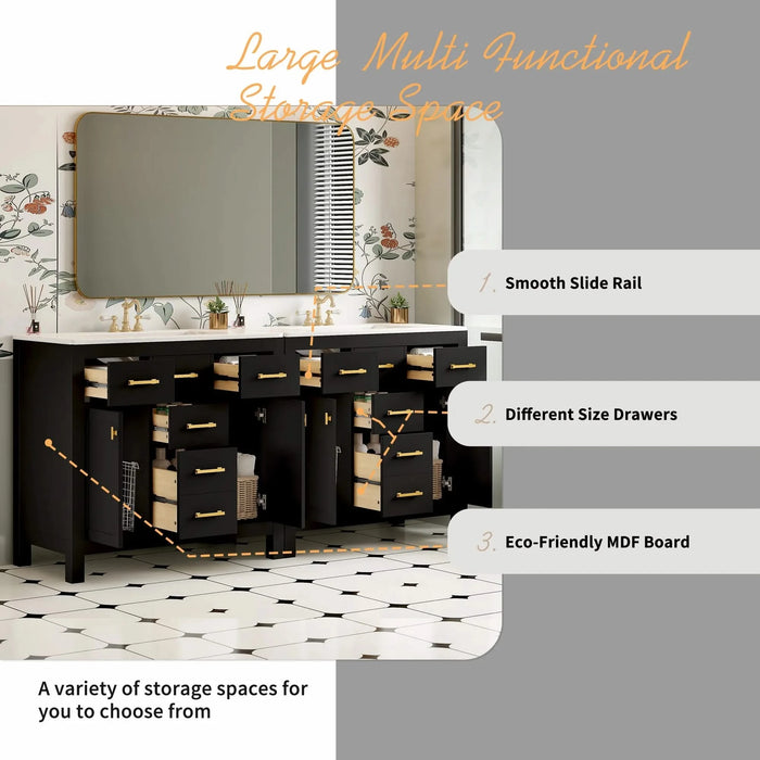 72'' Bathroom Vanity with Ceramic Sink Combo Set, Modern Freestanding Single Bathroom Cabinet with 4 Drawers & 2 Cabinets,Storage Cabinet for Bathroom, Solid Wood Frame Vanity Set Default -DTYStore