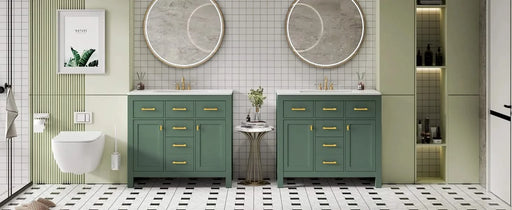 72'' Bathroom Vanity with Ceramic Sink Combo Set, Modern Freestanding Single Bathroom Cabinet with 4 Drawers & 2 Cabinets,Storage Cabinet for Bathroom, Solid Wood Frame Vanity Set, Green Default -DTYStore