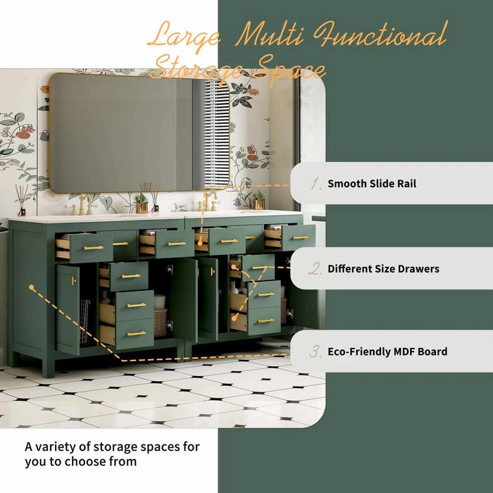 72'' Bathroom Vanity with Ceramic Sink Combo Set, Modern Freestanding Single Bathroom Cabinet with 4 Drawers & 2 Cabinets,Storage Cabinet for Bathroom, Solid Wood Frame Vanity Set, Green Default -DTYStore