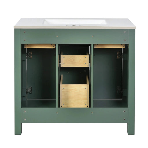 72'' Bathroom Vanity with Ceramic Sink Combo Set, Modern Freestanding Single Bathroom Cabinet with 4 Drawers & 2 Cabinets,Storage Cabinet for Bathroom, Solid Wood Frame Vanity Set, Green Default -DTYStore