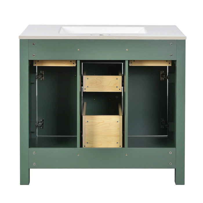 72'' Bathroom Vanity with Ceramic Sink Combo Set, Modern Freestanding Single Bathroom Cabinet with 4 Drawers & 2 Cabinets,Storage Cabinet for Bathroom, Solid Wood Frame Vanity Set, Green Default -DTYStore