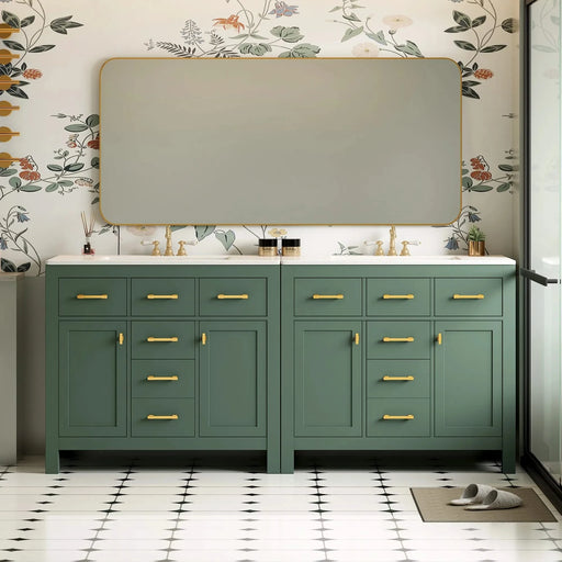72'' Bathroom Vanity with Ceramic Sink Combo Set, Modern Freestanding Single Bathroom Cabinet with 4 Drawers & 2 Cabinets,Storage Cabinet for Bathroom, Solid Wood Frame Vanity Set, Green Default -DTYStore