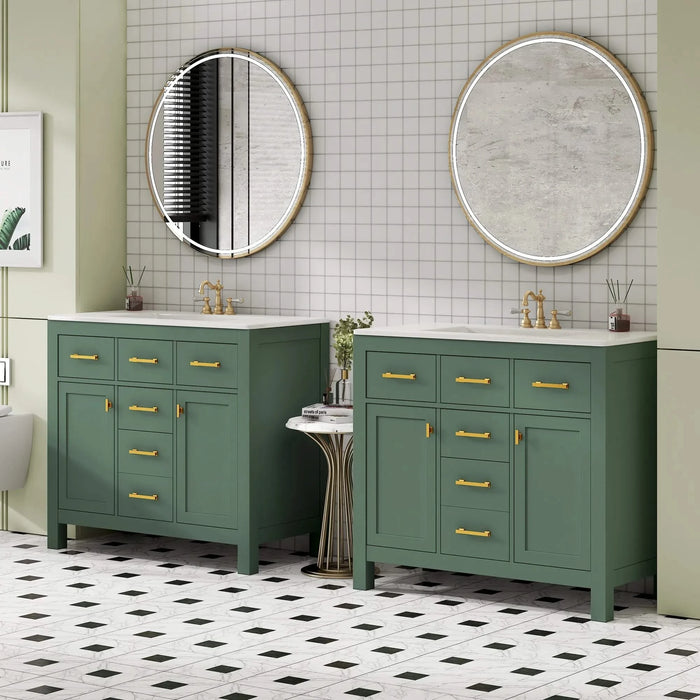 72'' Bathroom Vanity with Ceramic Sink Combo Set, Modern Freestanding Single Bathroom Cabinet with 4 Drawers & 2 Cabinets,Storage Cabinet for Bathroom, Solid Wood Frame Vanity Set, Green Default -DTYStore
