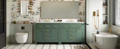 72'' Bathroom Vanity with Ceramic Sink Combo Set, Modern Freestanding Single Bathroom Cabinet with 4 Drawers & 2 Cabinets,Storage Cabinet for Bathroom, Solid Wood Frame Vanity Set, Green Default -DTYStore