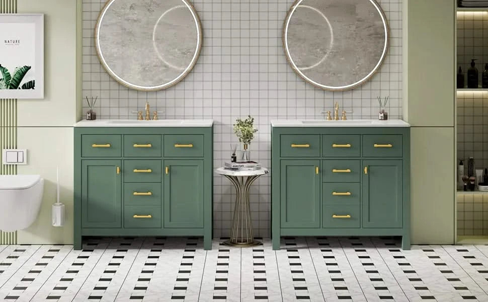 72'' Bathroom Vanity with Ceramic Sink Combo Set, Modern Freestanding Single Bathroom Cabinet with 4 Drawers & 2 Cabinets,Storage Cabinet for Bathroom, Solid Wood Frame Vanity Set, Green Default -DTYStore