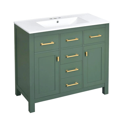 72'' Bathroom Vanity with Ceramic Sink Combo Set, Modern Freestanding Single Bathroom Cabinet with 4 Drawers & 2 Cabinets,Storage Cabinet for Bathroom, Solid Wood Frame Vanity Set, Green Default -DTYStore