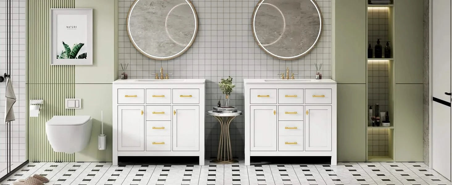 72'' Bathroom Vanity with Ceramic Sink Combo Set, Modern Freestanding Single Bathroom Cabinet with 4 Drawers & 2 Cabinets,Storage Cabinet for Bathroom, Solid Wood Frame Vanity Set Default -DTYStore