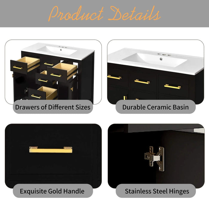 72'' Bathroom Vanity with Ceramic Sink Combo Set, Modern Freestanding Single Bathroom Cabinet with 4 Drawers & 2 Cabinets,Storage Cabinet for Bathroom, Solid Wood Frame Vanity Set Default -DTYStore