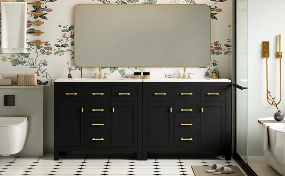 72'' Bathroom Vanity with Ceramic Sink Combo Set, Modern Freestanding Single Bathroom Cabinet with 4 Drawers & 2 Cabinets,Storage Cabinet for Bathroom, Solid Wood Frame Vanity Set Default -DTYStore