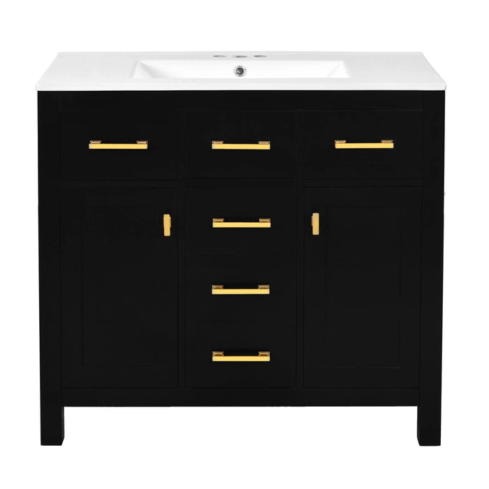 72'' Bathroom Vanity with Ceramic Sink Combo Set, Modern Freestanding Single Bathroom Cabinet with 4 Drawers & 2 Cabinets,Storage Cabinet for Bathroom, Solid Wood Frame Vanity Set Default -DTYStore