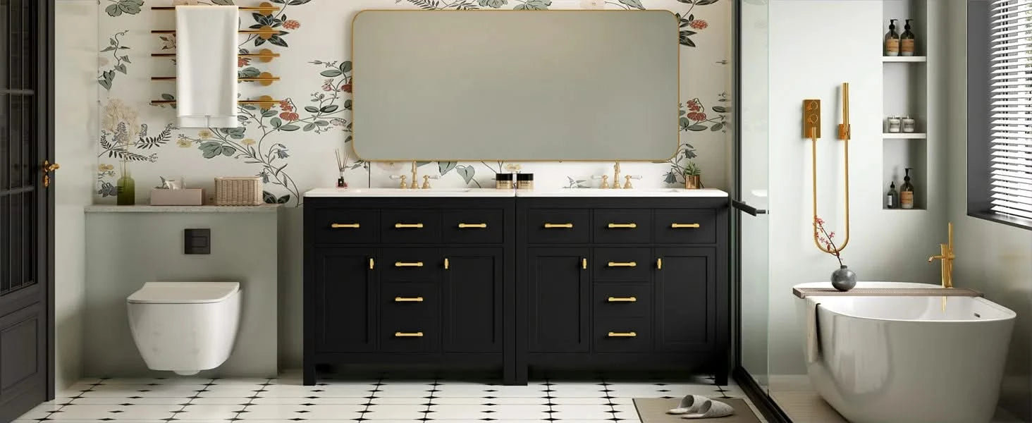 72'' Bathroom Vanity with Ceramic Sink Combo Set, Modern Freestanding Single Bathroom Cabinet with 4 Drawers & 2 Cabinets,Storage Cabinet for Bathroom, Solid Wood Frame Vanity Set Default -DTYStore