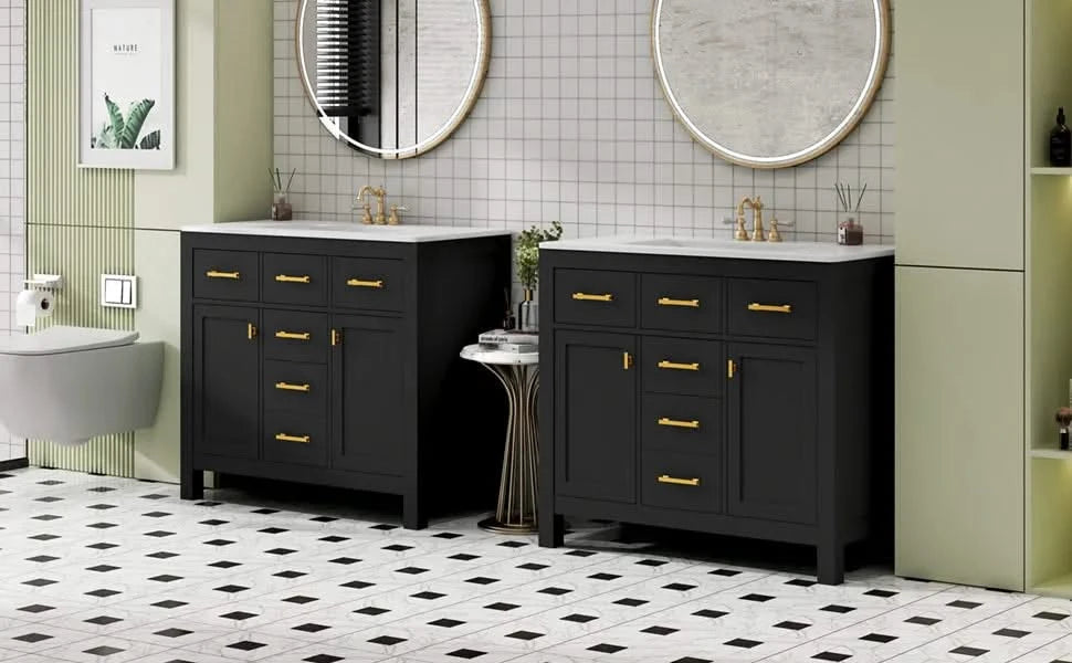 72'' Bathroom Vanity with Ceramic Sink Combo Set, Modern Freestanding Single Bathroom Cabinet with 4 Drawers & 2 Cabinets,Storage Cabinet for Bathroom, Solid Wood Frame Vanity Set Default -DTYStore