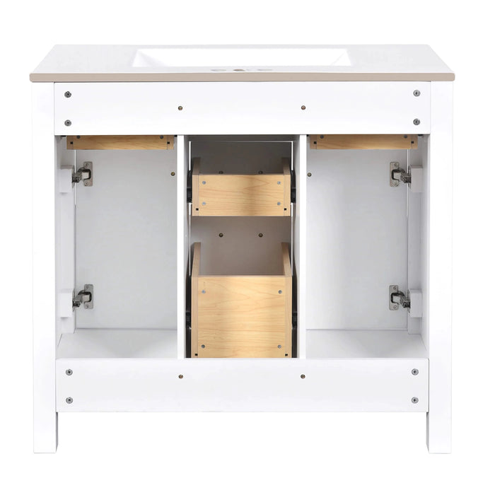 72'' Bathroom Vanity with Ceramic Sink Combo Set, Modern Freestanding Single Bathroom Cabinet with 4 Drawers & 2 Cabinets,Storage Cabinet for Bathroom, Solid Wood Frame Vanity Set Default -DTYStore