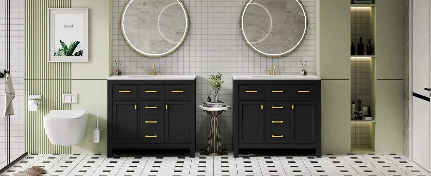 72'' Bathroom Vanity with Ceramic Sink Combo Set, Modern Freestanding Single Bathroom Cabinet with 4 Drawers & 2 Cabinets,Storage Cabinet for Bathroom, Solid Wood Frame Vanity Set Default -DTYStore